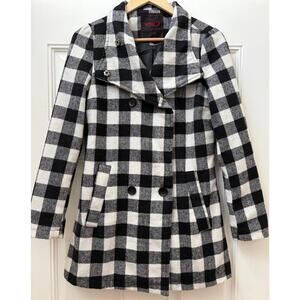 Yoki  New York  Buffalo Plaid Peacoat Black White Women’s Small Double Breasted